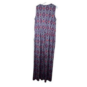 New Directions Jumpsuit XL Blue Sleeveless Wide Leg Boho Ikat Print Casual Work
